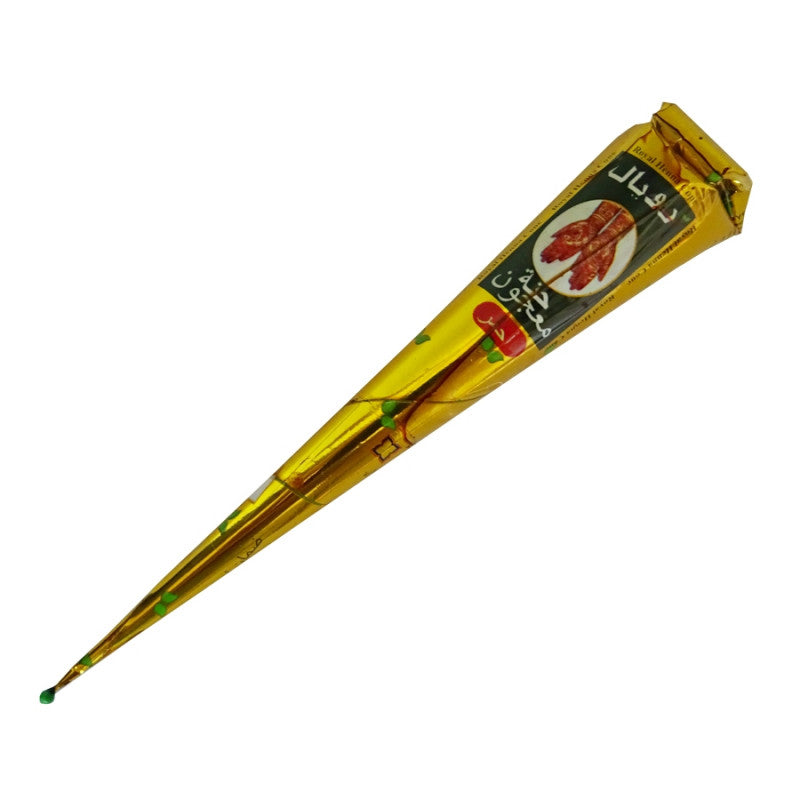 Henné Rouge en Cône - Application Facile, un tube jaune pour motifs traditionnels, prêt à l'emploi pour des designs temporaires élégants sur la peau.