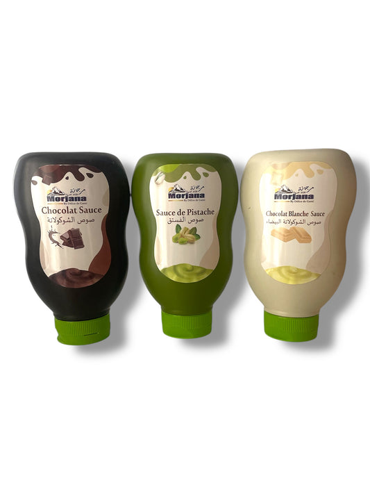 Sauces Morjana 250g – Chocolat, Pistache & Chocolat Blanc